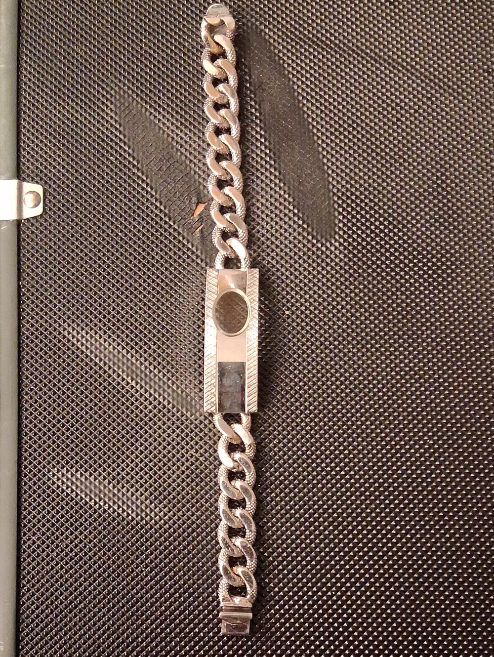 Men's Polished Silver Cuban Link ID Bracelet